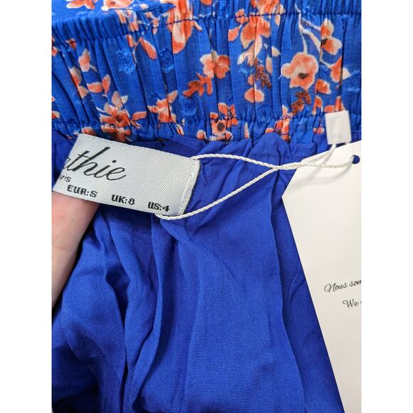 Berthie Paris Maxi Skirt 4 Blue Floral Sheer High Slit Long Lined Bohemian Retro - Picture 8 of 15